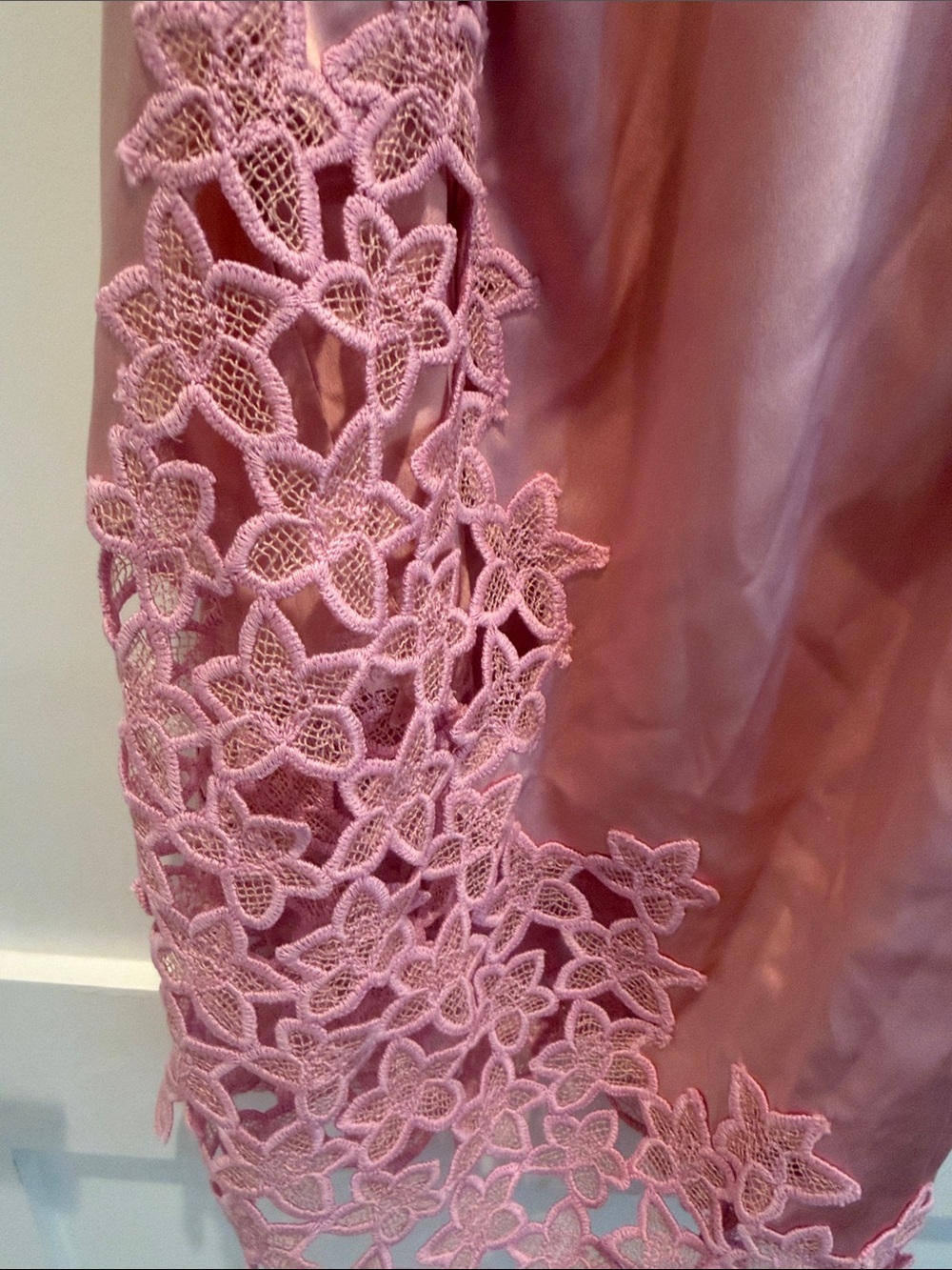 Fleur du Mal Pink Satin Slip with Floral Lace Appliqué - Picture 4 of 4